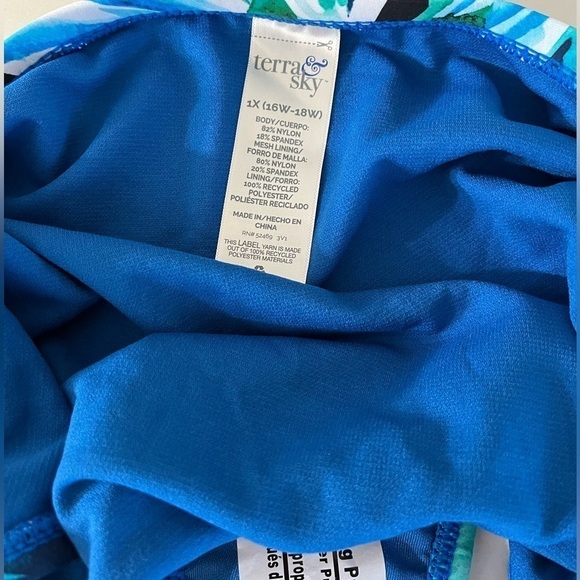 Terra & Sky Blue Green Mid Rise Tummy Control Swimsuit Bottoms Size 1X 16-18 - Picture 3 of 4